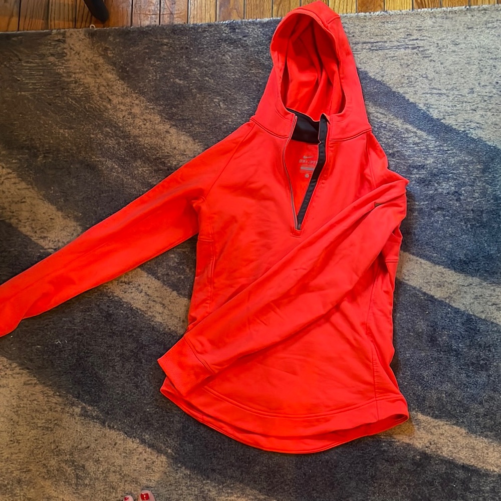 Neon coral dri fit, fleece long sleeve running hoodie by  nike